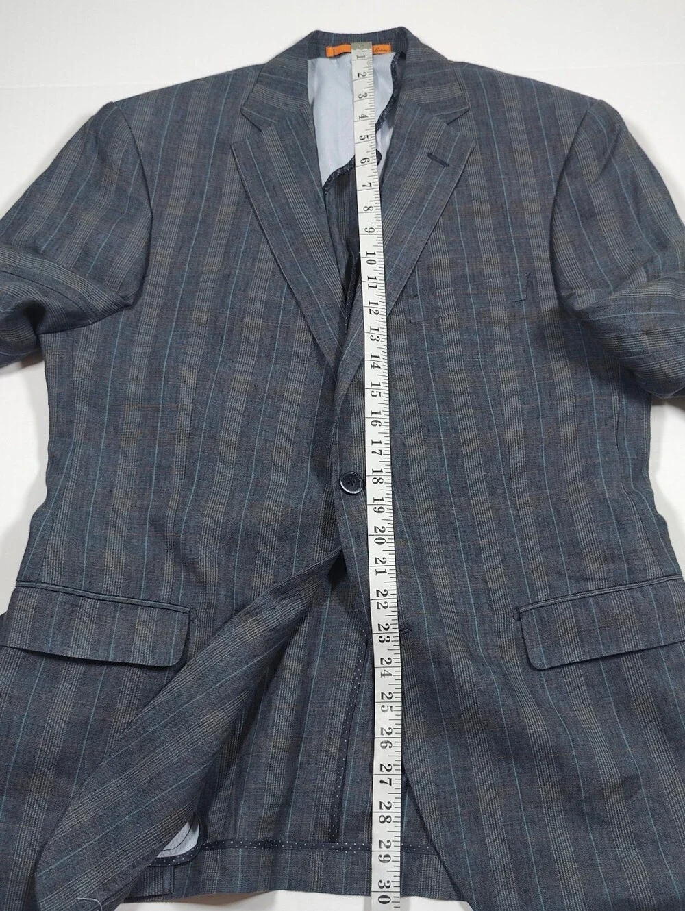 Bianco Brioni Mens Blue Grey 100% Linen Plaid Blazer Size 40R Made In Italy